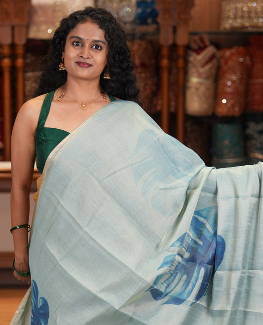 Borderless Blue Tissue Cotton Saree