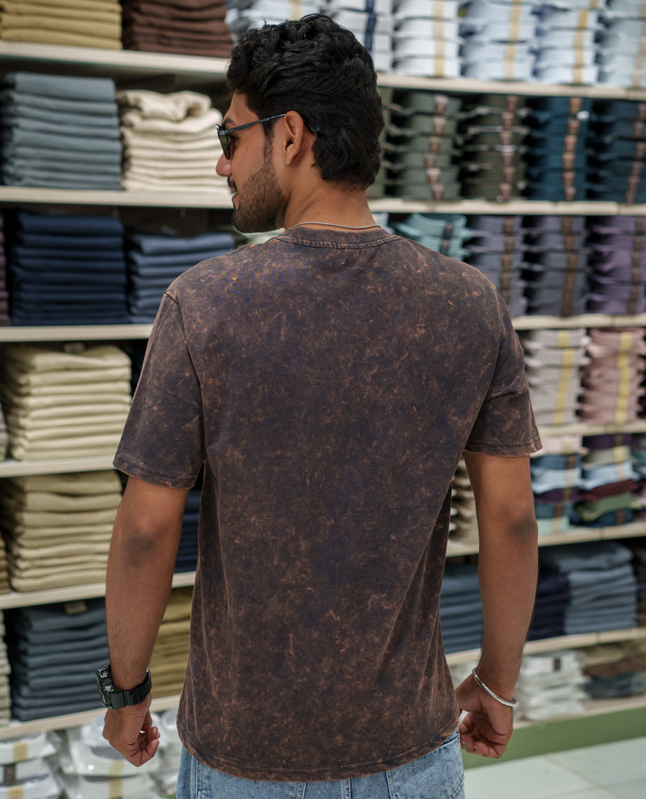 Black Cotton-Blended Lava-Wash T-Shirt Comes with a Typographic Print, Crew Neck, Half Sleeves, Oversized Fit, and Regular Length