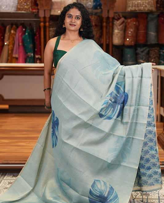 Borderless Blue Tissue Cotton Saree