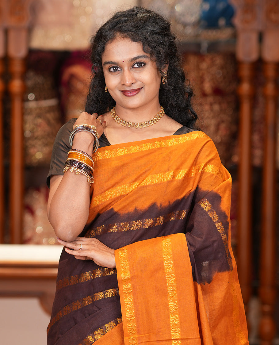 Brown Sungudi Cotton Saree