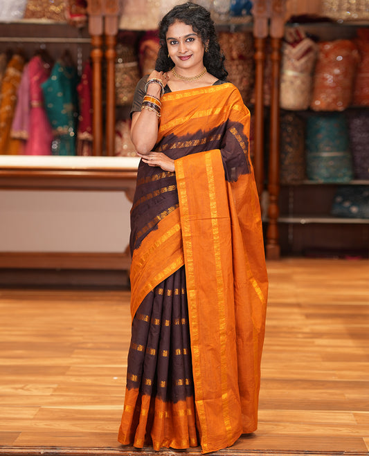 Brown Sungudi Cotton Saree
