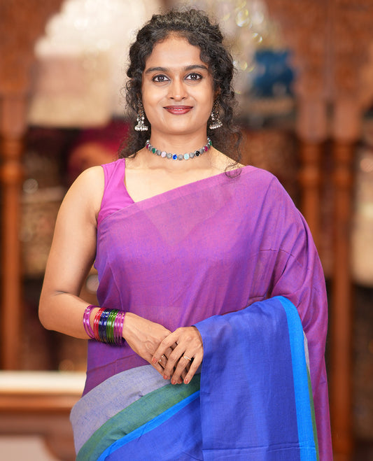 Borderless Navy Blue Khadi Cotton Saree
