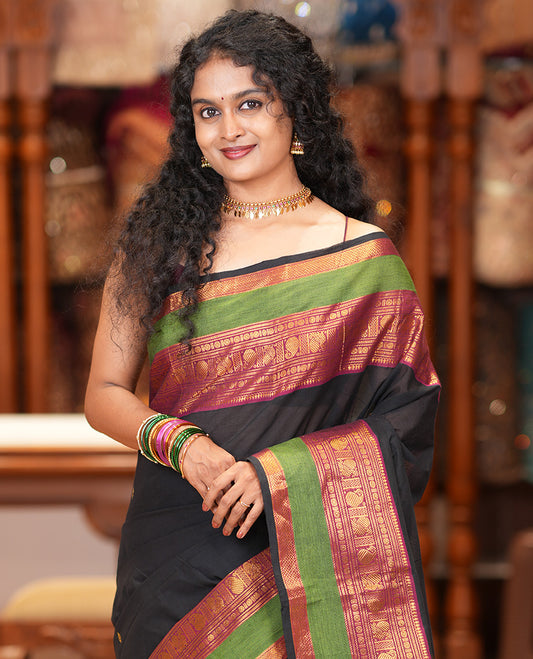 Black Chettinad Cotton Saree