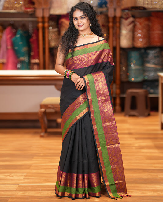 Black Chettinad Cotton Saree