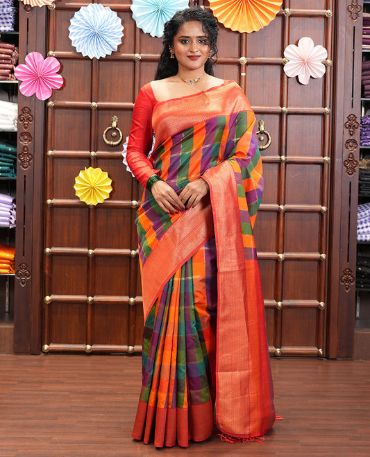 Orange Fancy Softy Silk Saree