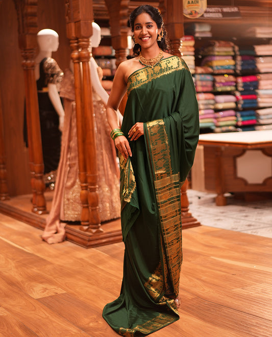 Karumpachai Plain Semi-Mysore Saree, Zari Wedding-Themed Border, Zari Striped Pallu, Matching Blouse