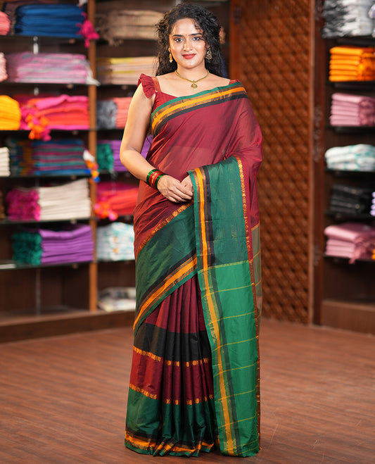 Maroon Plain Mercerised Cotton Saree