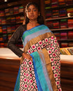 Multi-Color Geometric Pochampally Ikat Saree, Contrast Border