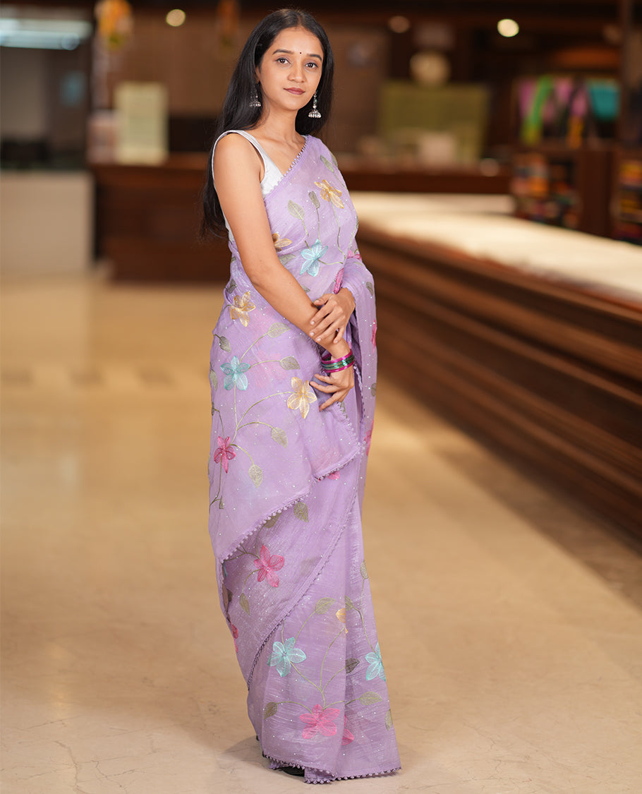 Lavender Fendi Crush Chiffon Saree
