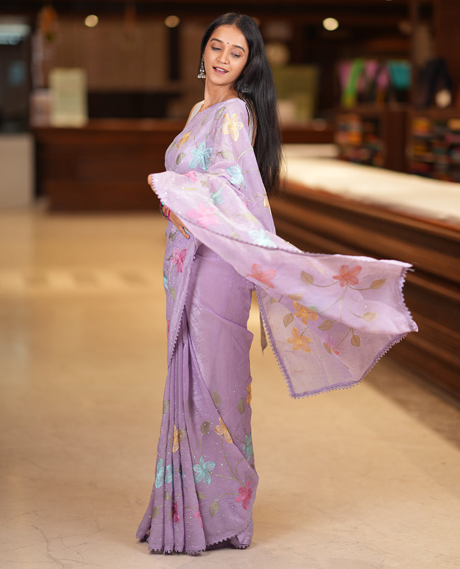 Lavender Fendi Crush Chiffon Saree