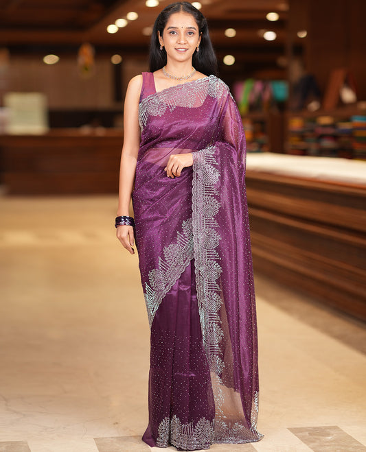 Purple Twill Net Saree