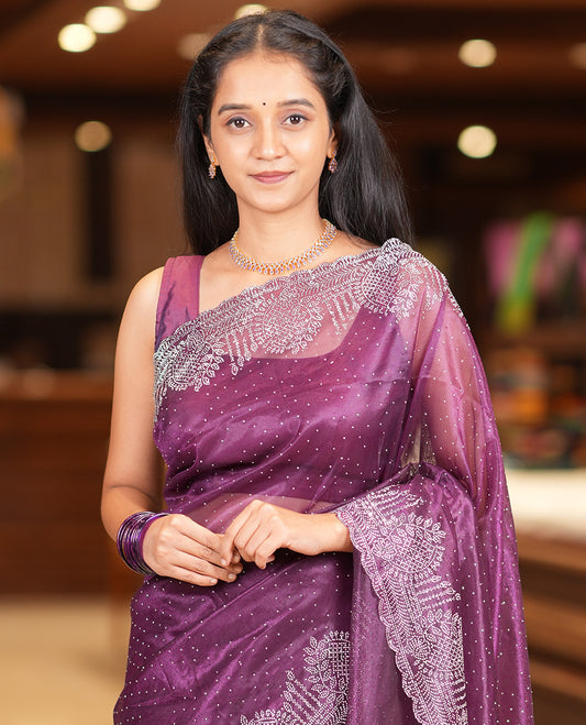 Purple Twill Net Saree