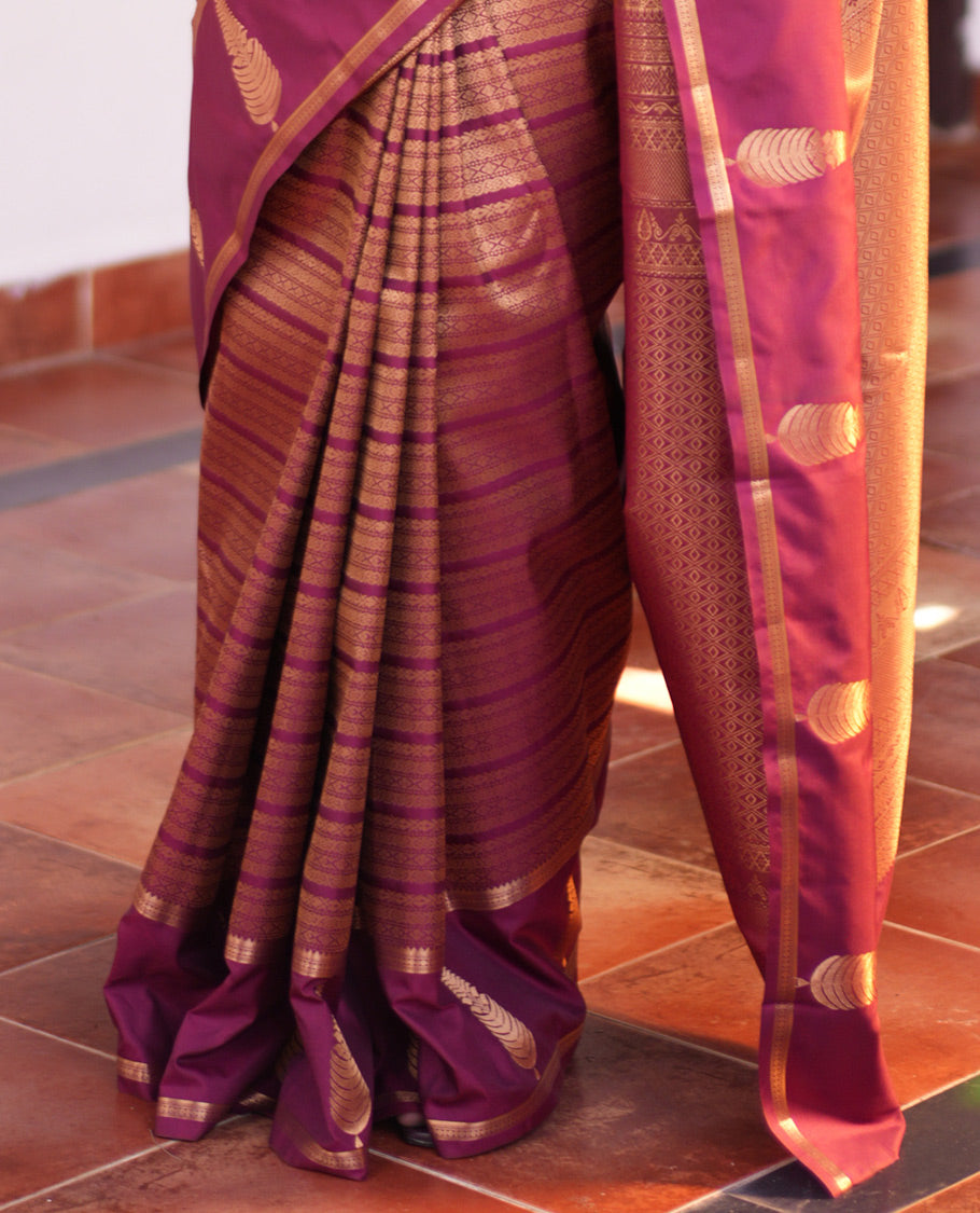 Dark Maroon Jacquard Budget Silk Saree, Zari Traditional Border, Jaal Pallu, and Jacquard Blouse