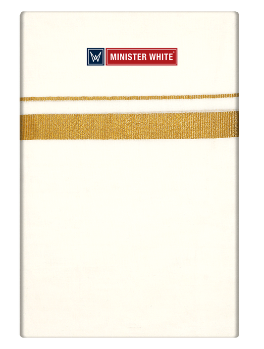 Mens Cotton Cream Double Layered Dhoti with 3/4" Gold Jari Border - Express