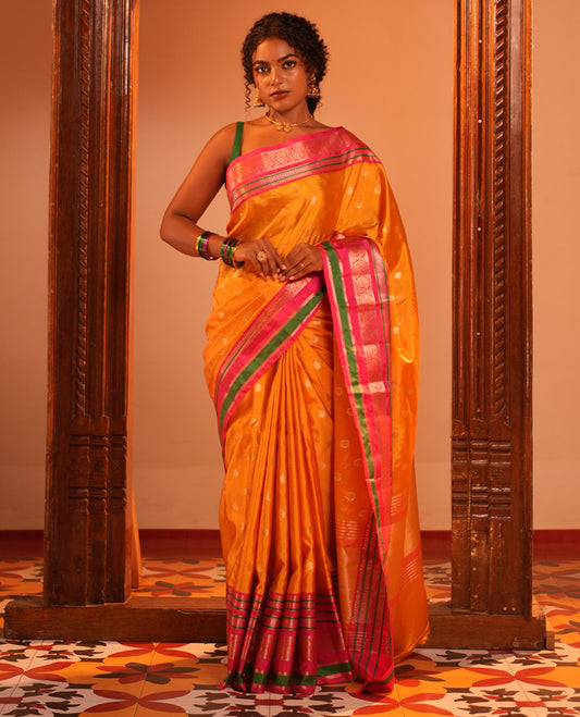 Yellow Zari Butta Semi-Soft Silk Saree