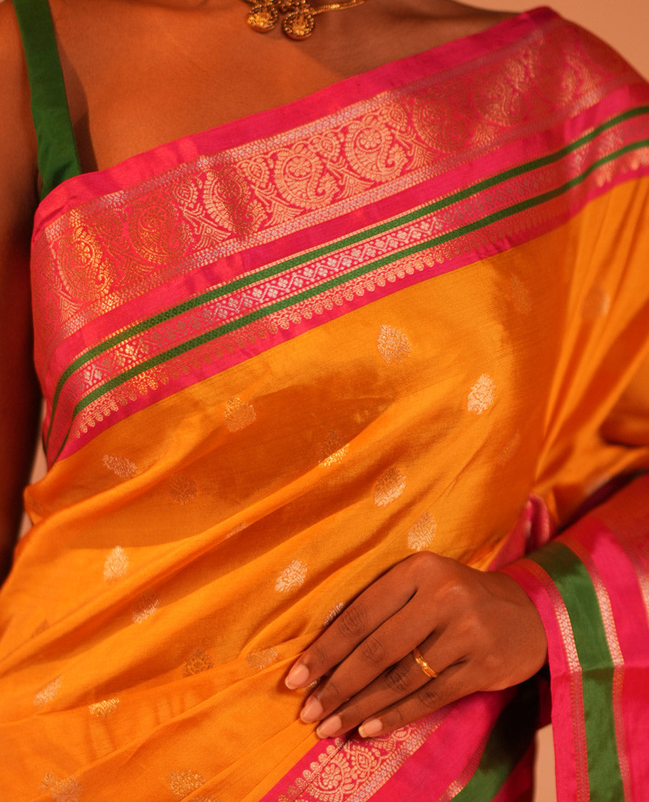Yellow Zari Butta Semi-Soft Silk Saree