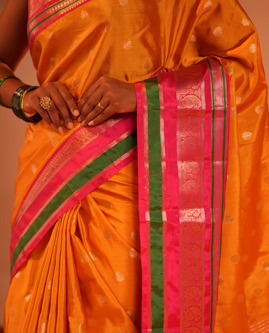 Yellow Zari Butta Semi-Soft Silk Saree