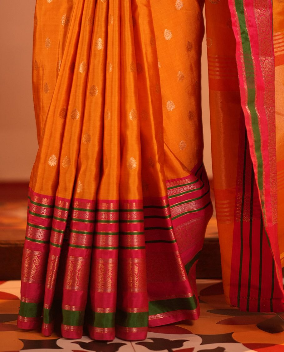 Yellow Zari Butta Semi-Soft Silk Saree