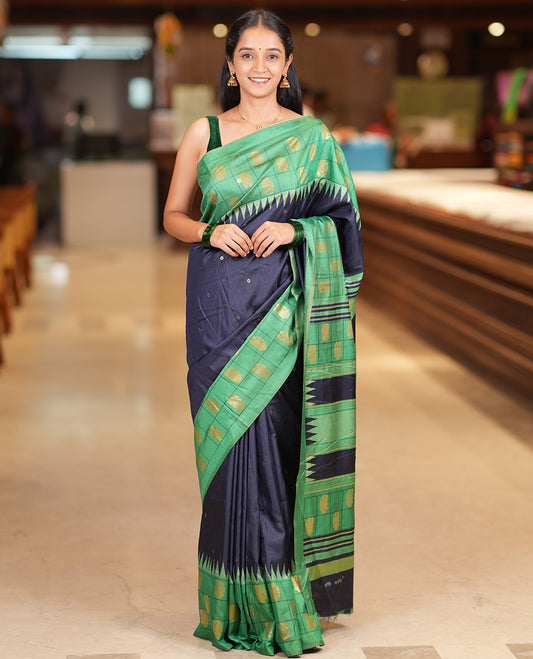 Navy Blue Dola Tussar Saree