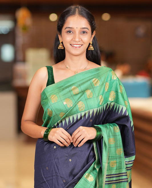 Navy Blue Dola Tussar Saree