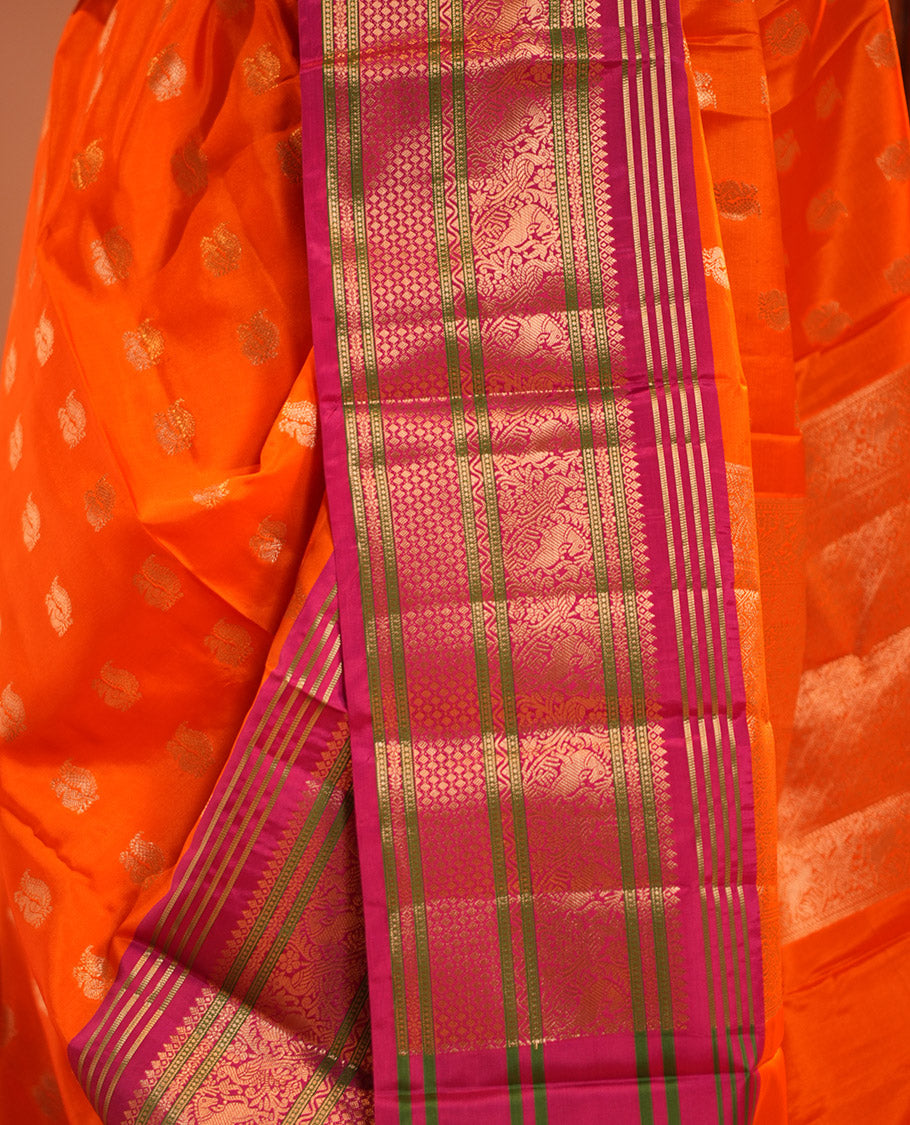 Orange Peacock Buttas Semi-Soft Silk Saree