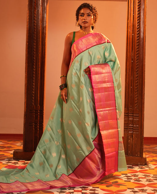 Blue Animal Butta Semi-Soft Silk Saree