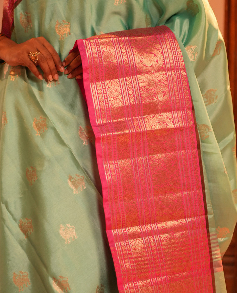 Blue Animal Butta Semi-Soft Silk Saree
