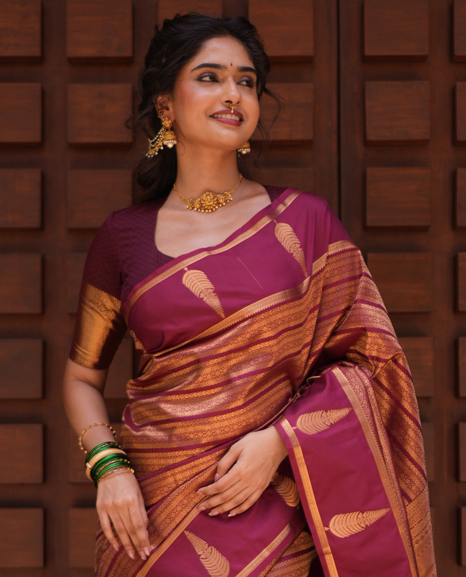 Dark Maroon Jacquard Budget Silk Saree, Zari Traditional Border, Jaal Pallu, and Jacquard Blouse