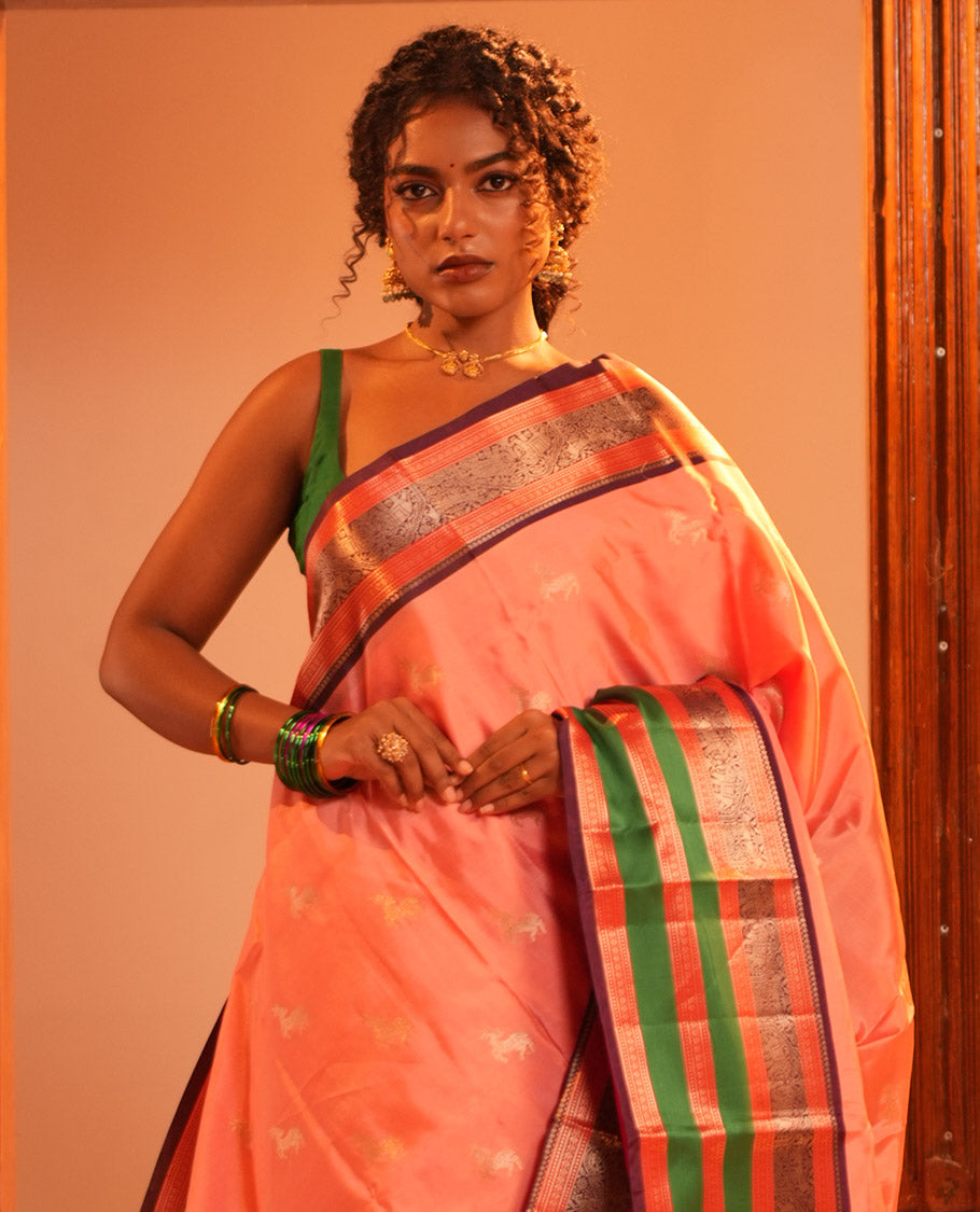 Pink Deer Butta Semi-Soft Silk Saree