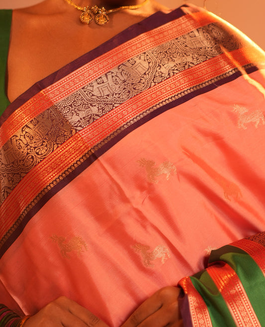 Pink Deer Butta Semi-Soft Silk Saree