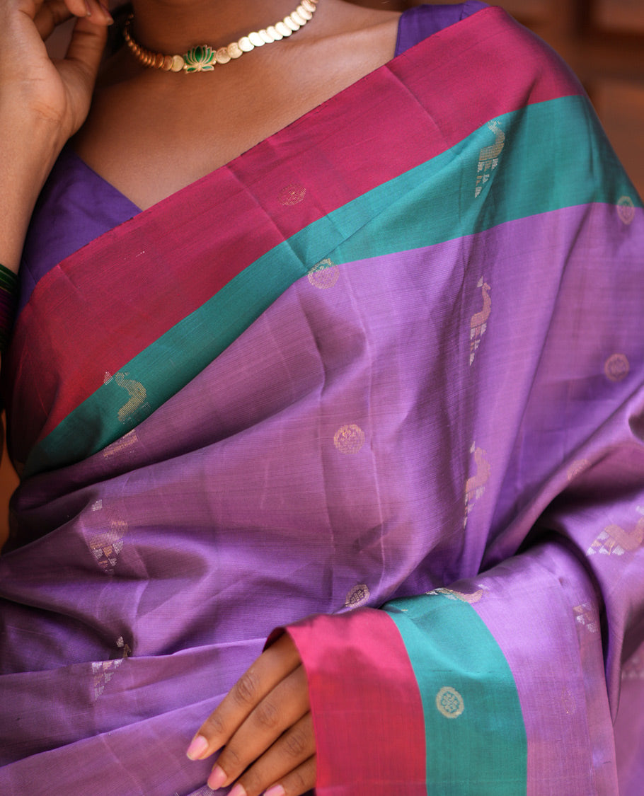 Lavender Buttas Mayuri Lite Silk Mix Saree, Contrast Zari Border, Intricate Pallu, and Contrast Blouse