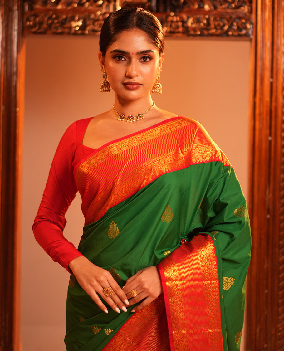 Leaf Green-Red Budget Silk Saree