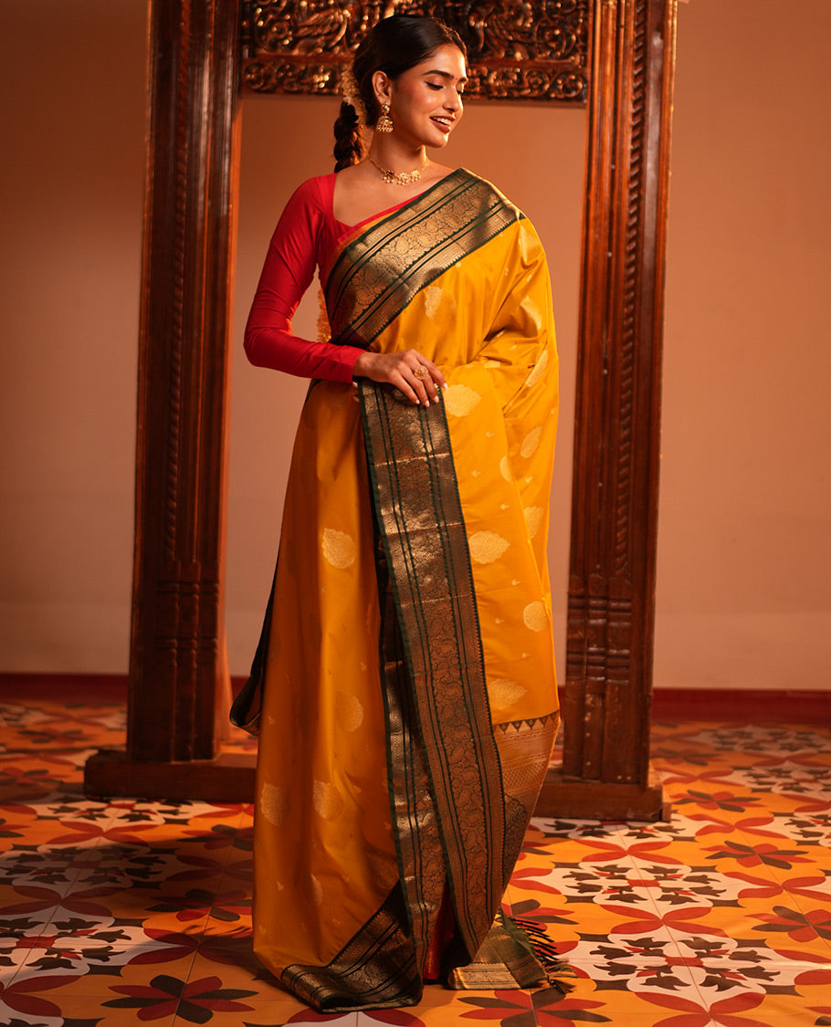 Yellow Zari Butta Budget Silk Saree