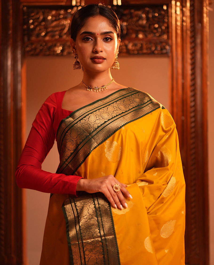Yellow Zari Butta Budget Silk Saree