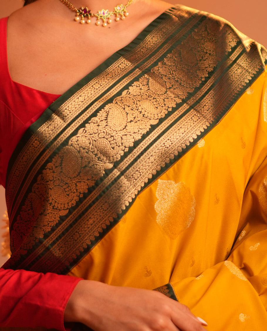 Yellow Zari Butta Budget Silk Saree