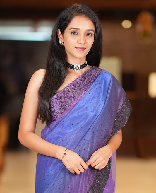 Violet Twill Net Saree