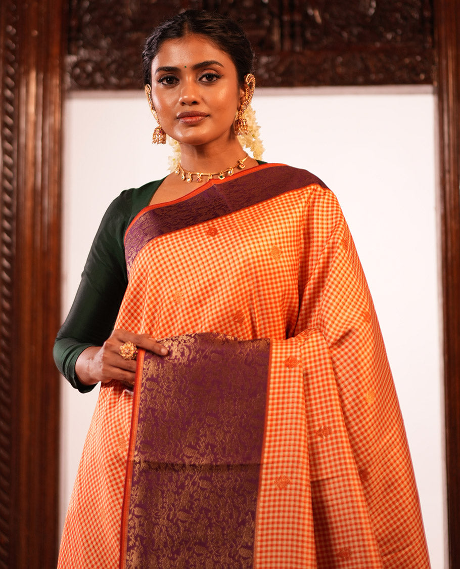 Rust Fancy Mysore Silk Saree