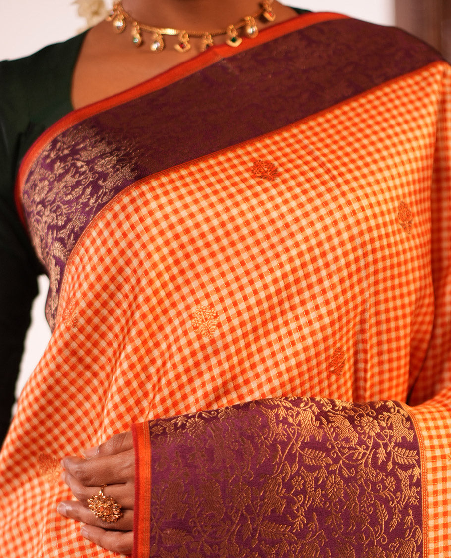 Rust Fancy Mysore Silk Saree