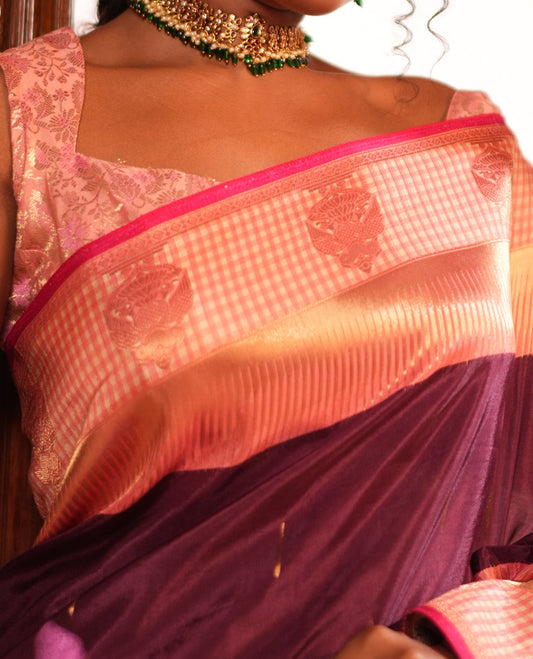 Wine Raindrop Butta Semi-Mysore Silk Saree