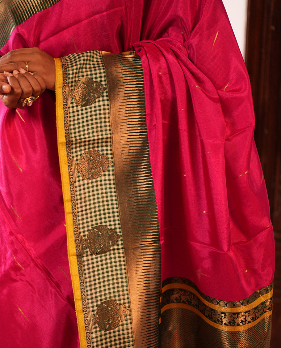 Rani Pink Raindrop-Buttas Semi-Mysore Silk Saree