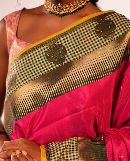 Rani Pink Raindrop-Buttas Semi-Mysore Silk Saree