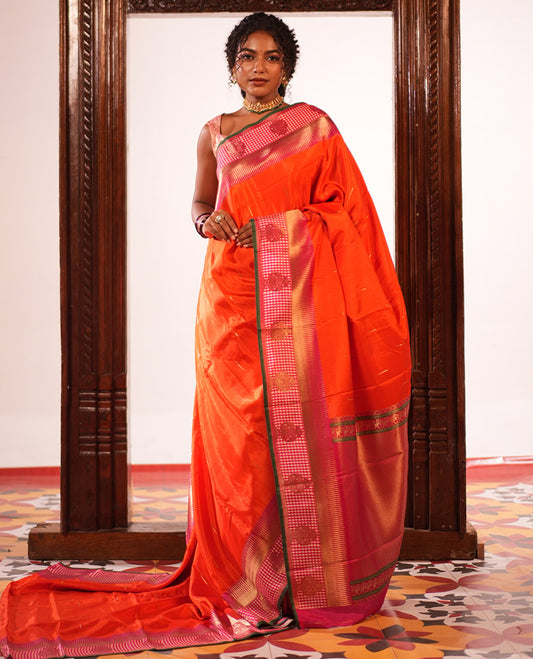 Rust Raindrop Butta Semi-Mysore Silk Saree