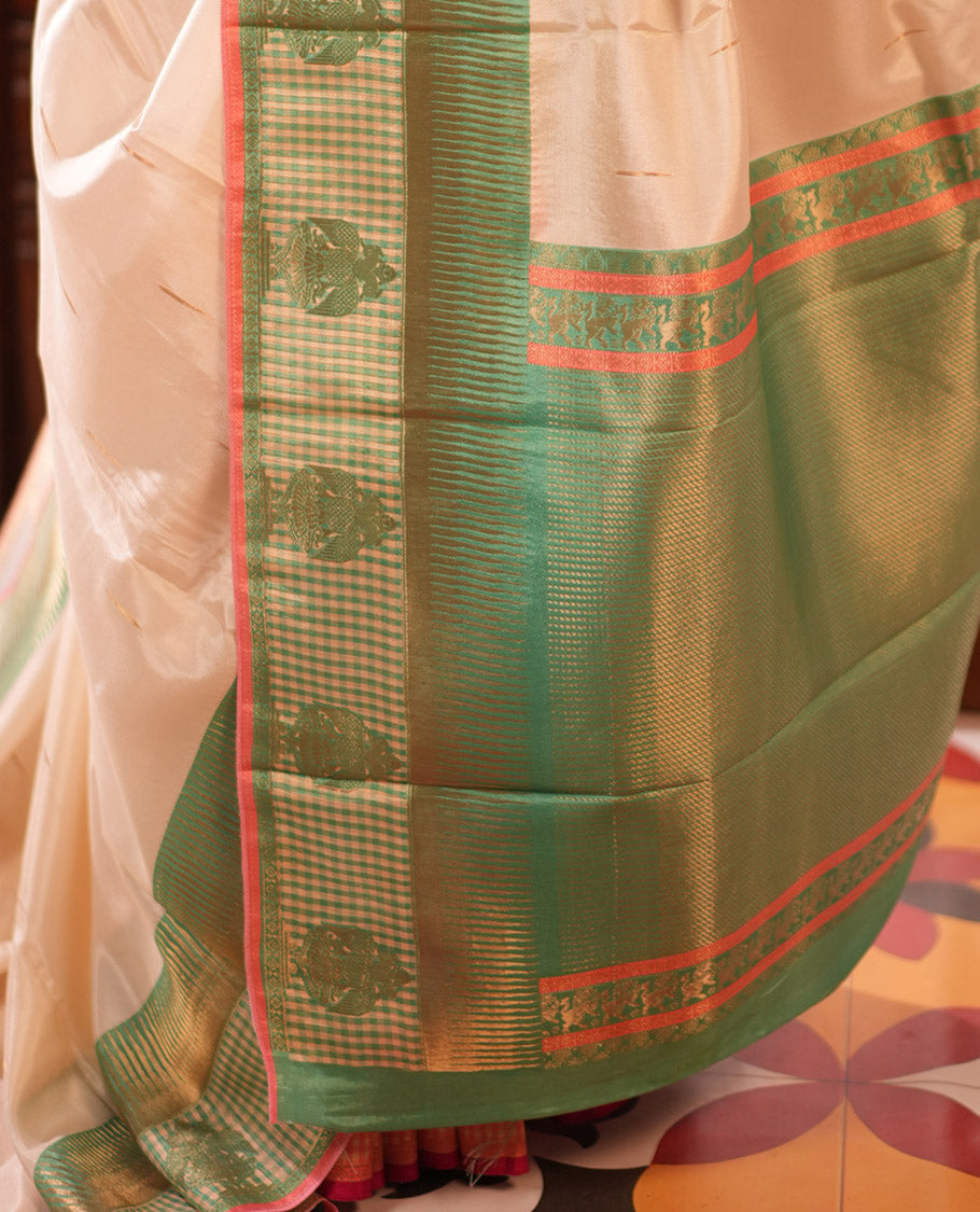 Off-White Raindrop Butta Semi-Mysore Silk Saree