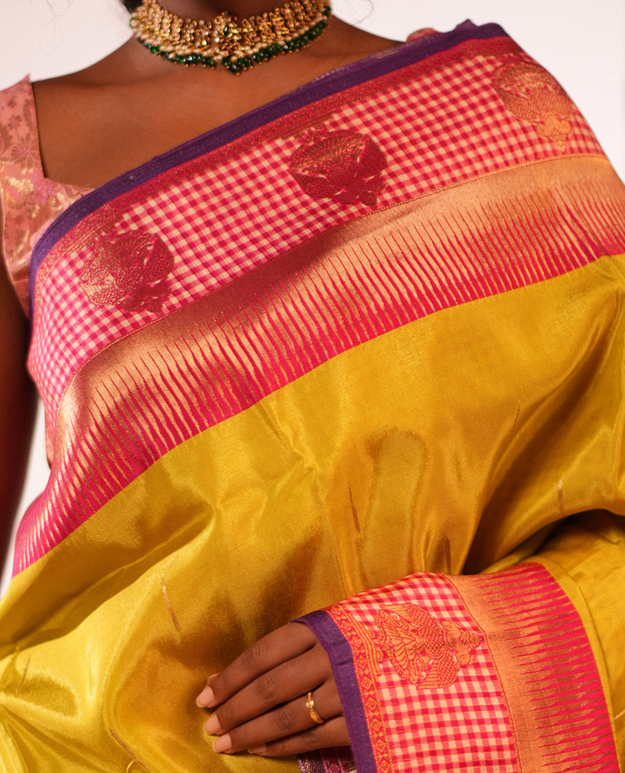 Parrot Green Raindrop Butta Semi-Mysore Silk Saree