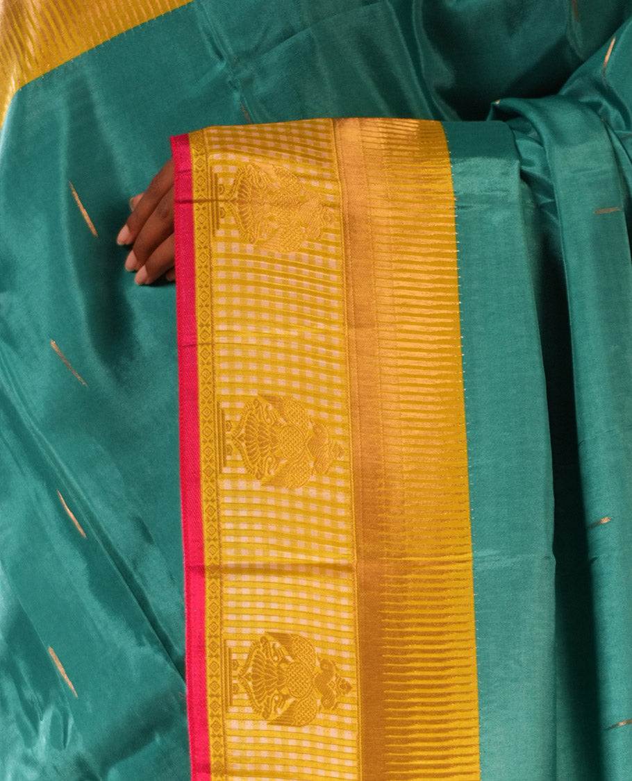 Rama Blue Raindrop Butta Semi-Mysore Silk Saree