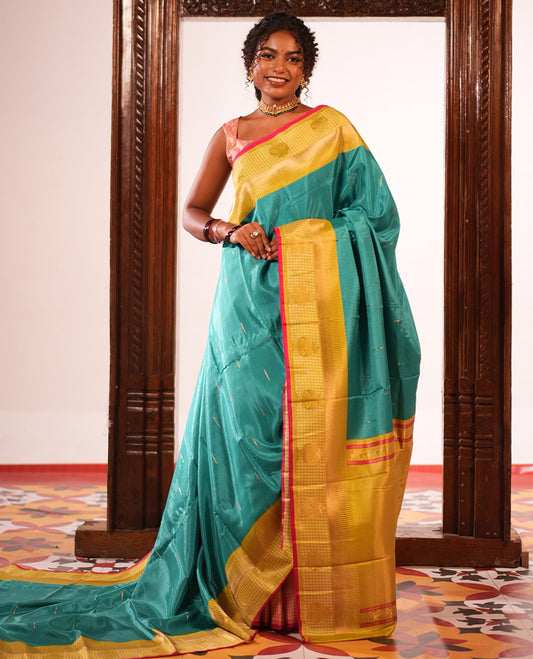Rama Blue Raindrop Butta Semi-Mysore Silk Saree