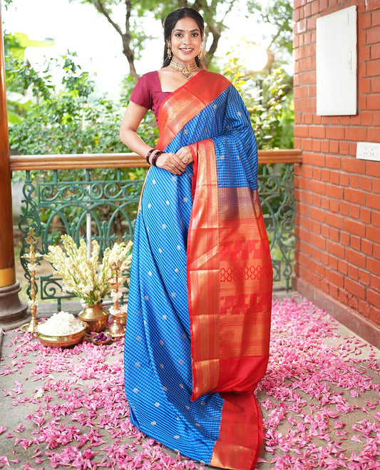 Dark Blue-Light Blue Micro Checks Budget Silk Saree