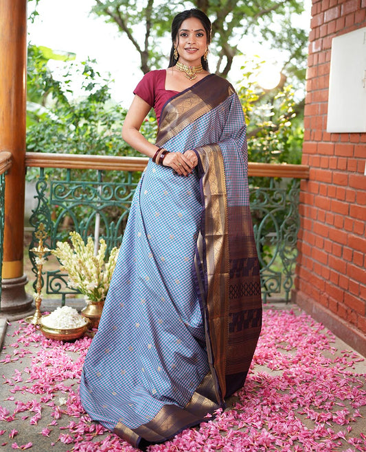 Green-Pink Micro Checks Budget Silk Saree
