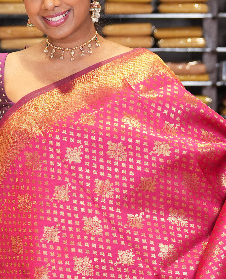 Rani Semi-Silk Saree, Enriched with Jacquard Design, a Traditional Zari Border, Grand Pallu, and a Matching Blouse-Trisha-Inspired