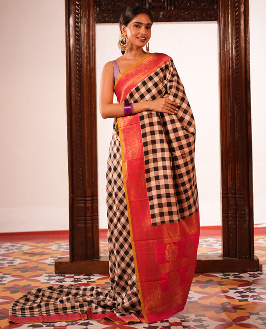 Black Checks Fancy Mysore Silk Saree